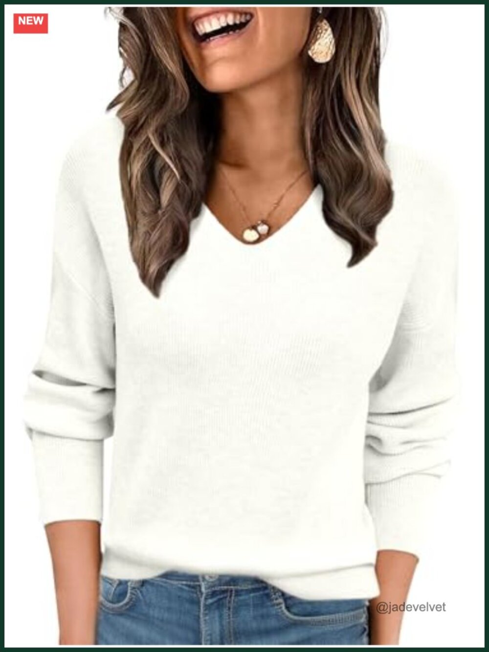 Women's V-Neck Wool Blend Sweater - Cozy Knit Lightweight Long Sleeve Pullover